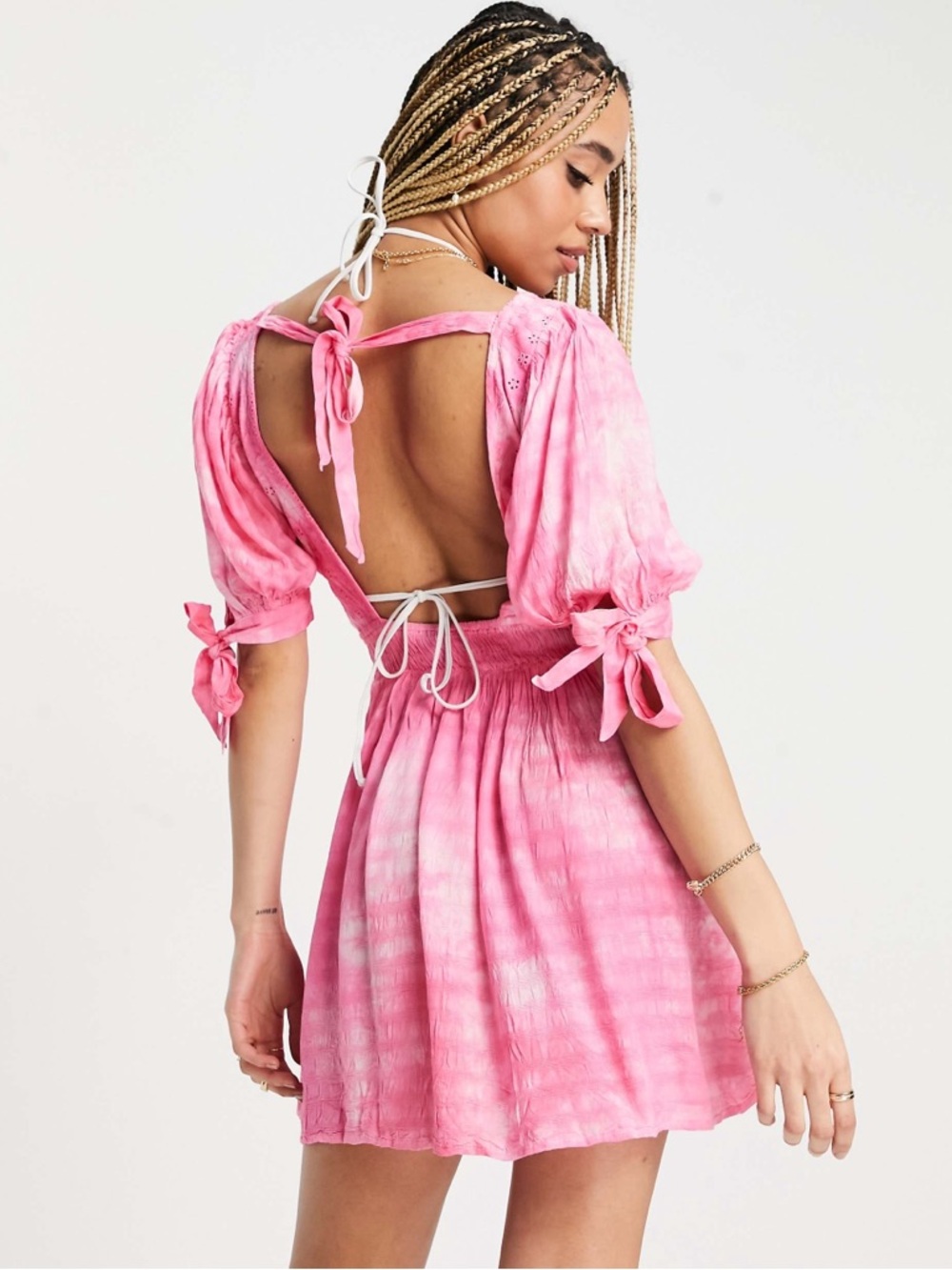 ASOS Pink Mini Dress with Smocked Waist - Picture 4 of 15